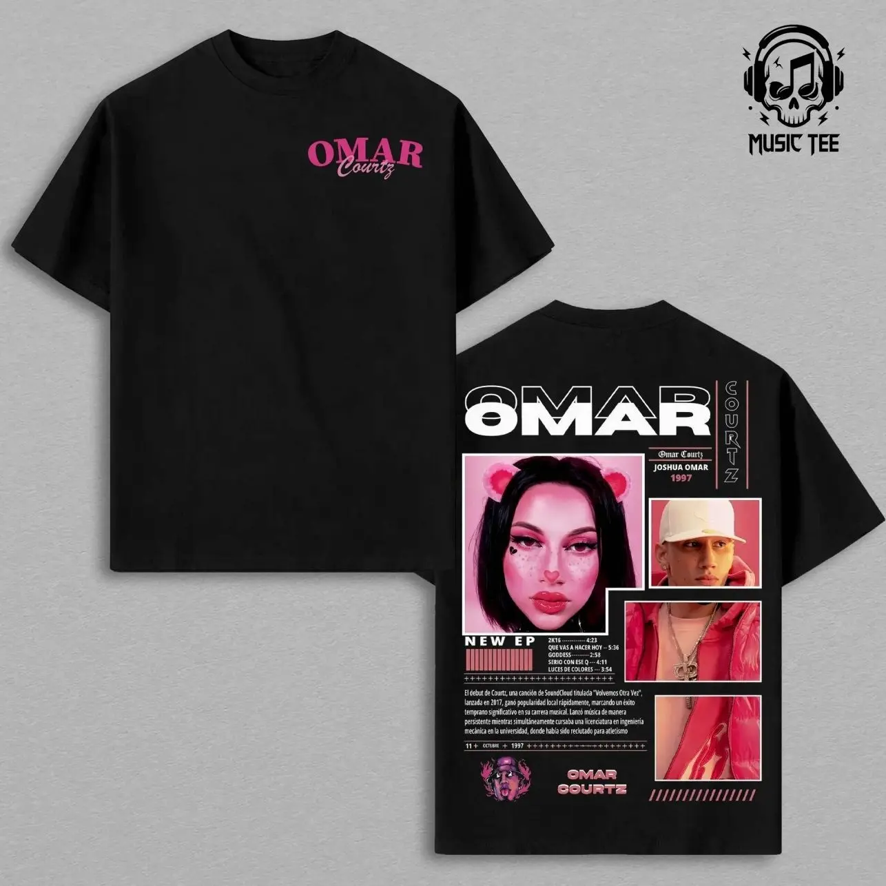 Omar Courtz Shirt – Omar Courtz Vintage Oversized Graphic T Shirt, Latin Trap Artist Streetwear Pink Aesthetic, Retro Collage Double Sided Print, Soft Heavyweight Cotton Unisex Tee, Music Merch Gift for Fans X3B