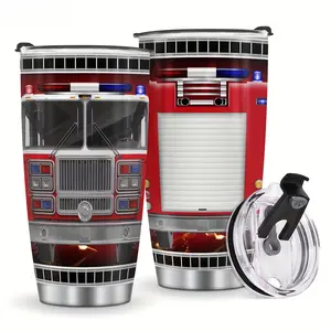 Firefighter Gift for Men - Realistic Fire Truck Design - 20oz Stainless Steel Tumbler for Fireman Dad Perfect Father's Day gift