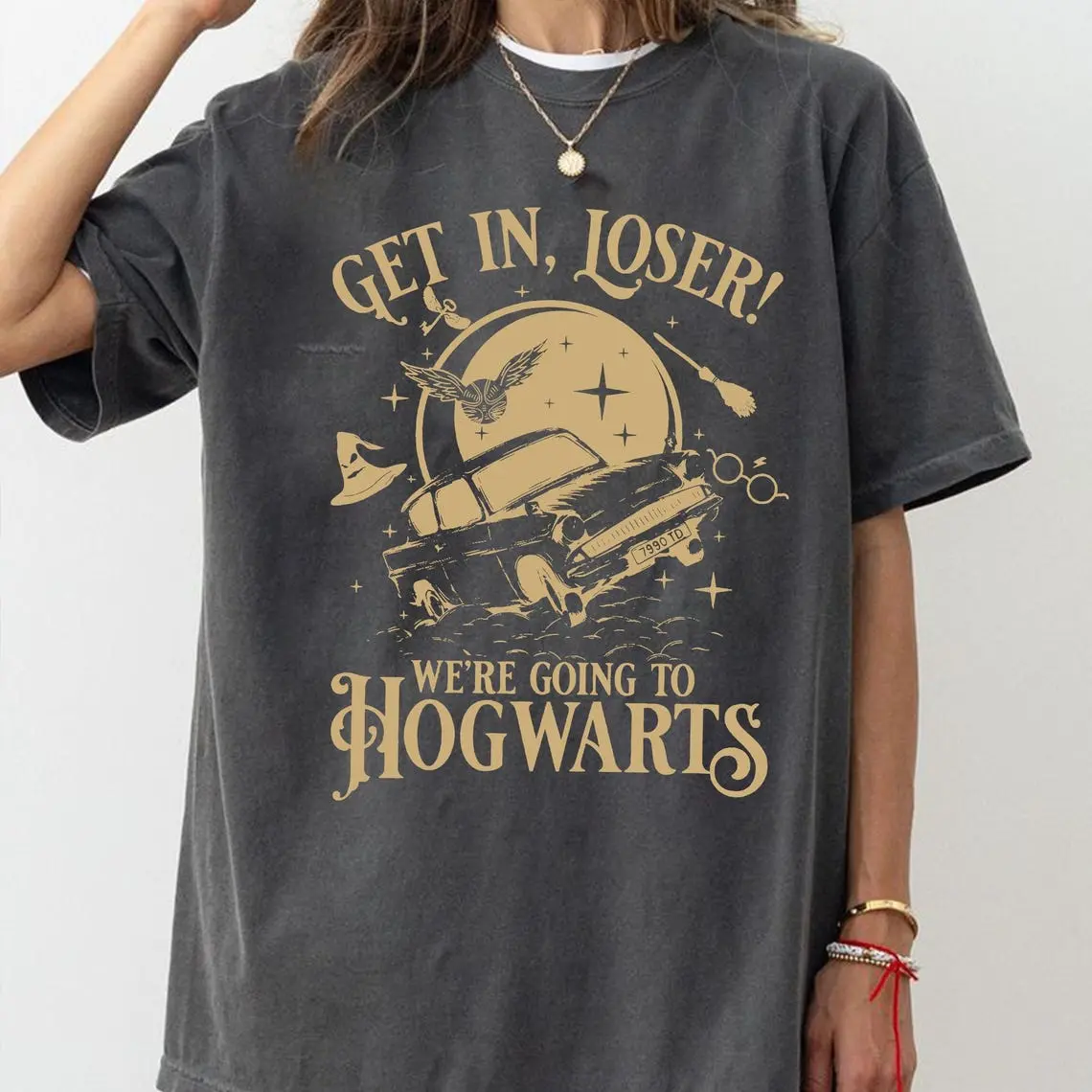 Hogwarts Halloween Shirt, Get In Loser Wizard School Tee, Magical Flying Car T-Shirt, Harry Potter Inspired Fall Gift