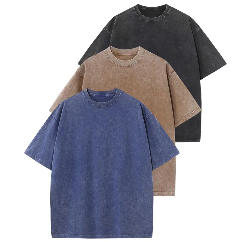 Gihuo Men Women Oversized T Shirts Vintage Tee Loose Fit Short Sleeve Casual Streetwear Baggy Washed Unisex Tops Beige Crewneck Machine Washable High-Quality Cotton Basic Menswear Tropical Fabric Classic Tshirt