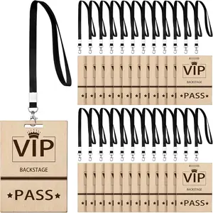 25 Set VIP Badge Lanyards with Wooden Backstage Pass Cards for Concert Event Party Gaming Ticket