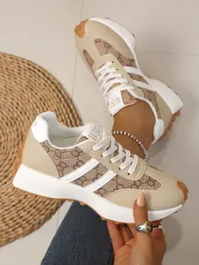 Striped Print Vintage Agony Dad Shoes for Women, Fashionable Thick Sole Slip-Resistant Casual Sports Shoes, Breathable Comfortable Daily Wear