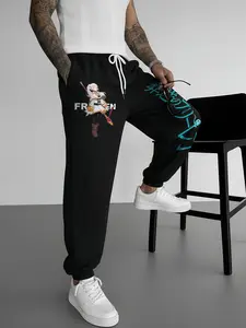 Anime Graphics Print Casual Pants, Men's Heavyweight Jogger Pants with Drawstring Waist, Women's Fitted Sport Pants, All Seasons