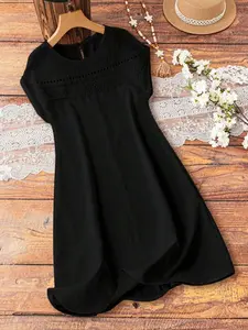 Lace Patchwork Linen Dress - Flowy Boho Beach Cover-Up Summer Tunic