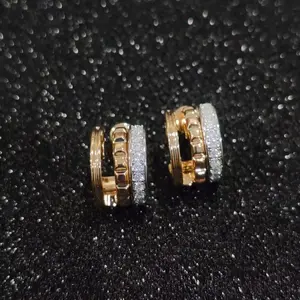 18K Gold Plated Beaded CZ Huggie Hoop Earrings Dainty Luxury