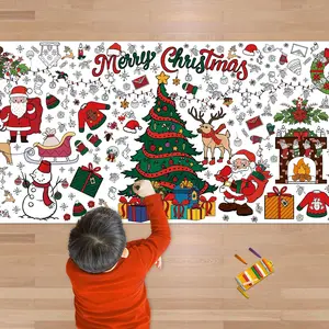Xmas Giant Coloring Poster/Tablecloth-Christmas Crafts for Kids-30 x 72 Inches Jumbo Paper Coloring Banner Kids Gifts Activities Toys Party Classroom Christmas Decorations