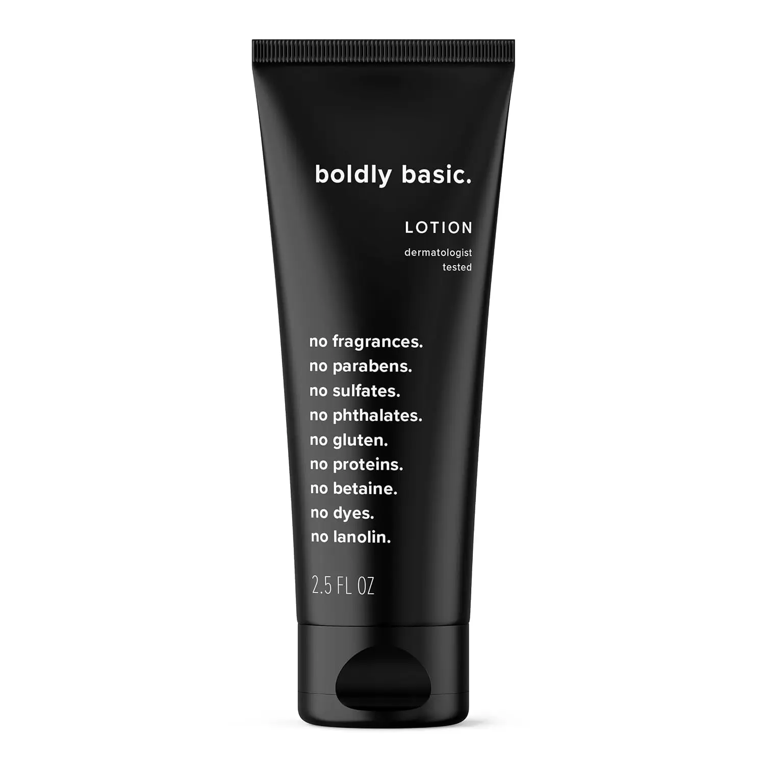 Boldly Basic Fragrance Free Lotion - Travel Size Moisturizer (2.5 oz) | For Dry and Sensitive Skin - Non Greasy - Unscented - Dermatologist Tested - No Sulfates, Parabens or Gluten - Hypoallergenic