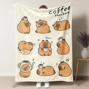 Funny Coffee Capybara Blanket - Cute Aesthetic Throw Blanket for Coffee Lovers - Soft Fleece Flannel Throw for Couch Bed - Perfect Gift for Coffee Addicts & Capy Lovers ✨