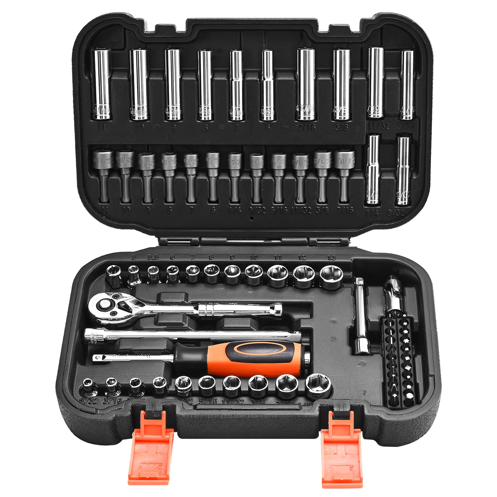 VEVOR 70-Piece 1/4-Inch Drive Socket & Ratchet Tool Kit Set, CR-V Steel, 6pt Fastener Grip, SAE/Metric Deep-Shallow Sockets, Impact-Resistant Bits & Accessories, Easy-to-Read Sizes, High Torque Design, Storage Case for Automotive Repair, DIY Projects