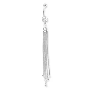 Surgical Stainless Steel Clear Crystal Long Tassel 14g Belly Naval Ring