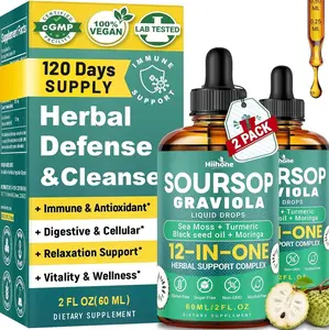 HIIHONE (2 Pack 12 in 1 Soursop Bitters Liquid Drops with Sea Moss, Moringa, Turmeric, Black Seed Oil for Immune, Digestive & Antioxidant Support, 2 Fl Oz
