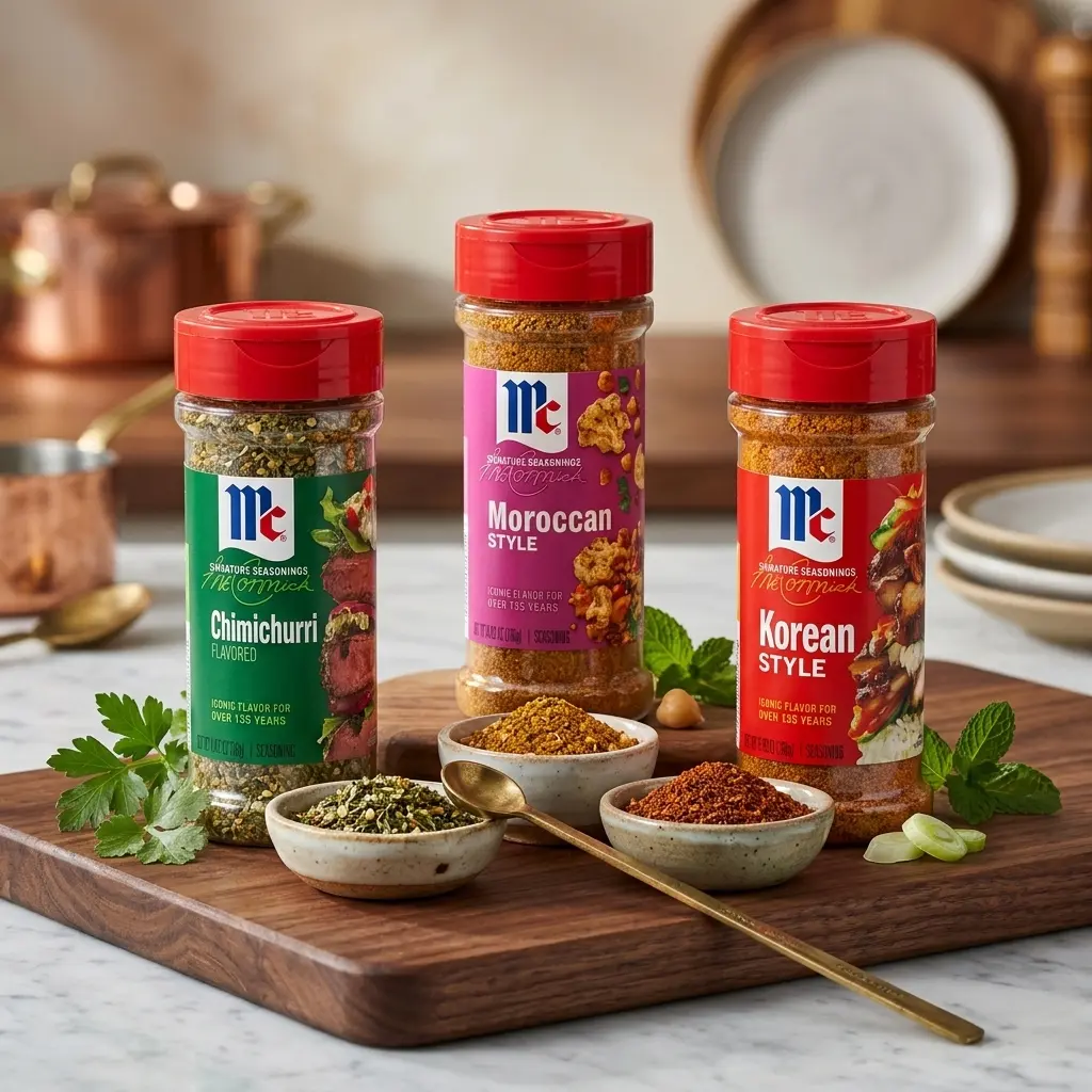 3 Pk McCormick Essential Seasonings Blends Pack Moroccan Style Seasoning, Korean Style Seasoning, Chimichurri Flavored Seasoning