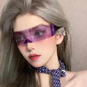 Rimless Sunglasses One Piece Lens Wrap Around Cyber Punk Futuristic Men Women Hip Hop Party Sun Glasses 2024 Oculos De Sol