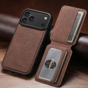 SUTENI Wireless Charging Protective Phone Case Cover Magnet Card Holder Stand Lychee Texture Faux Leather For iPhone 17 Pro Max 16 Plus 15 14 13 12 For Unisex Relatives Friends And Elders Holiday Gift