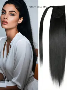 Natural Real Human Hair Ponytail Extensions, Straight Brazilian Virgin Hair, Wraparound Clip-In Ponytail Extension