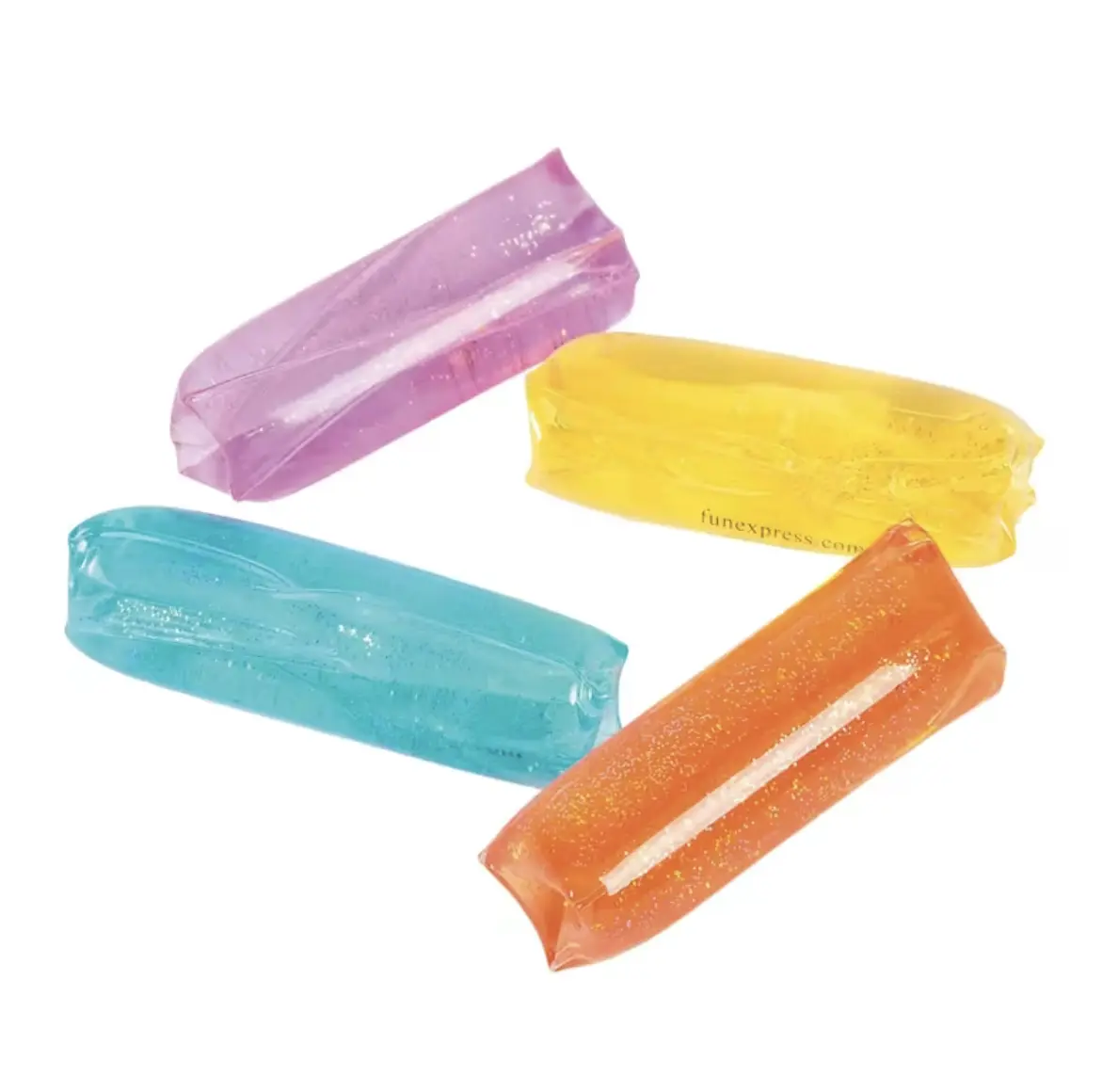4-Pack 4.5" Glitter Vinyl Water Tubes Squishy Fidgets, Unisex Stress Relief Toy with Shimmer Pieces, Sensory Solution for 6+ Years, Quirky Oddities All-Seasons Fidget Gift Set, Glittery Squishies