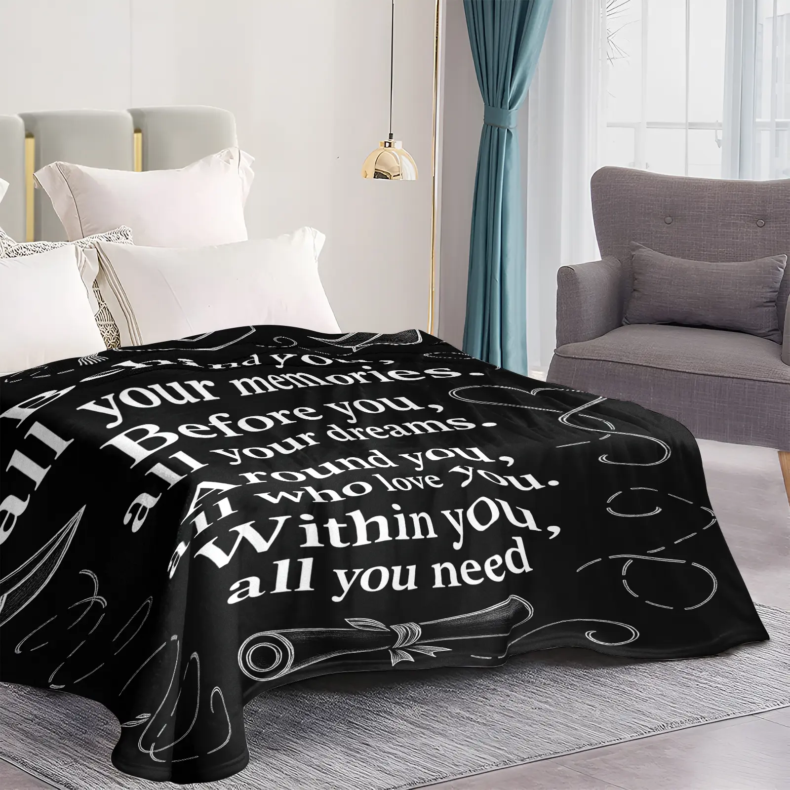 Ultra-Soft Polyester Black Flannel Blanket - Doctoral Degree Graduation Gift for Spouse, Diploma Print, Machine Washable for Home Snuggles, Living/Beds Use, Suitable for Home/Outdoors, One-Piece