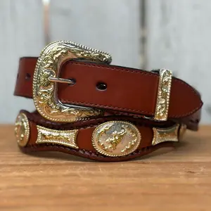 Cognac Concho Western Belt Made with Genuine Leather and Alpaca Metal Conchos