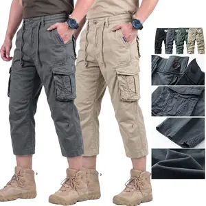 Men’s tactical cargo pants — 100% cotton fabric, mid-length (8/10 length), multi-pocket design, abrasion-resistant and wrinkle-resistant regular fit. Suitable for outdoor hiking, camping, everyday commuting, and more. Durable—doesn’t lose shape even after