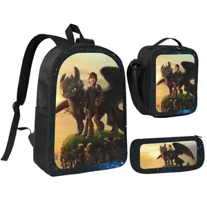 Unisex How to Train Your Dragon 72 backpack 3Pcs for Teen Girls Boys School Bookbag with LunchboxPecil box, office travel bag