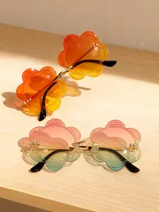 Y2K Fashion Metal Legs Sunglasses, Round Frame, Floral Pattern Design, Decorative Lenses, Unisex Beach Party Holiday All Seasons Use, Stylish Sunflower Mirror Glasses