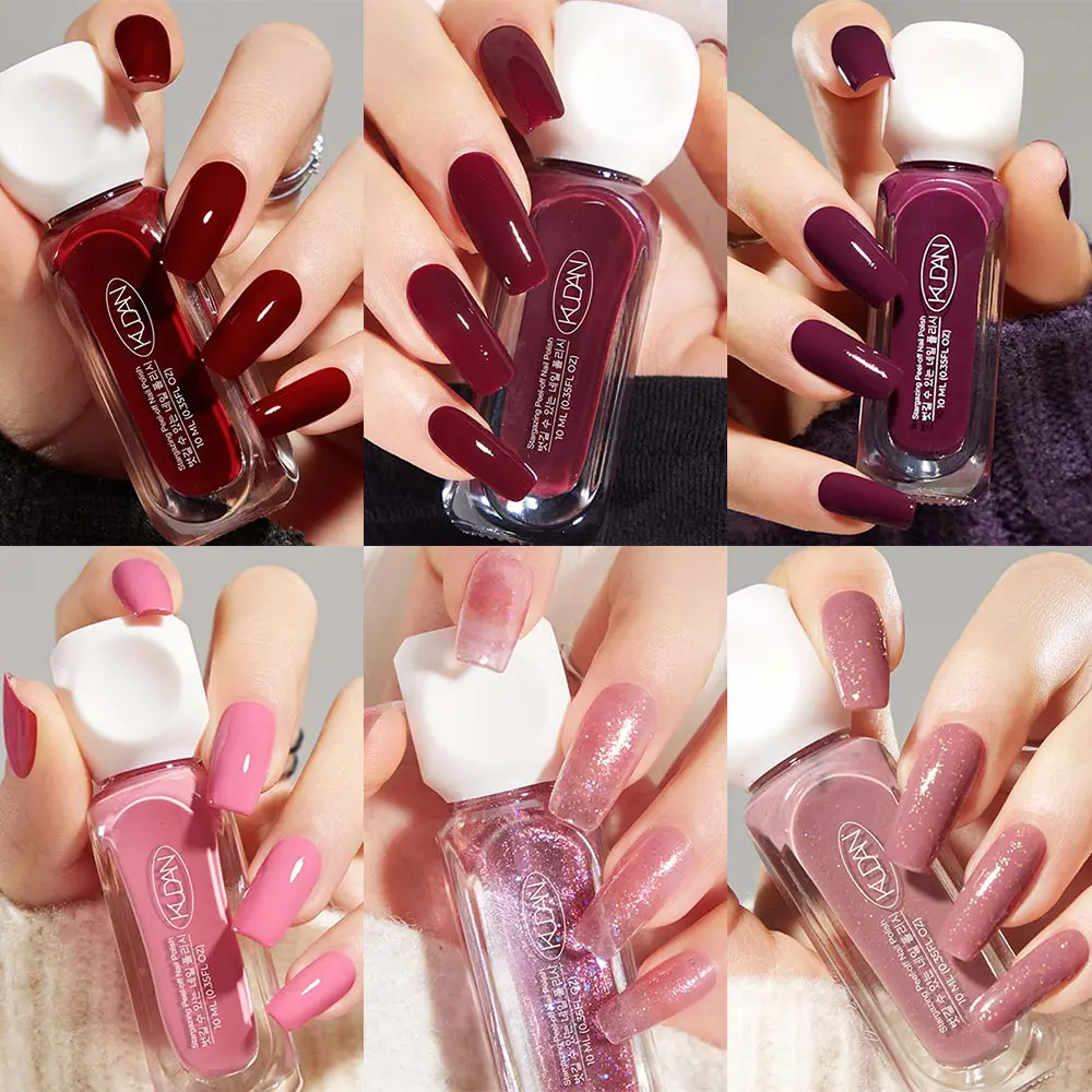 6pcs Glass Bottle Water-Based Peel Off Nail Polish Set, Nail Care Red Brown Popular Colors for All Season, Quick Dry Colorful Chrome Nail Art Varnish, DIY Manicure No Need Lamp