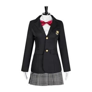 Gogo Yubari School Girl Cosplay Costume Adult Black Blazer Plaid Skirt Set for Comic Con