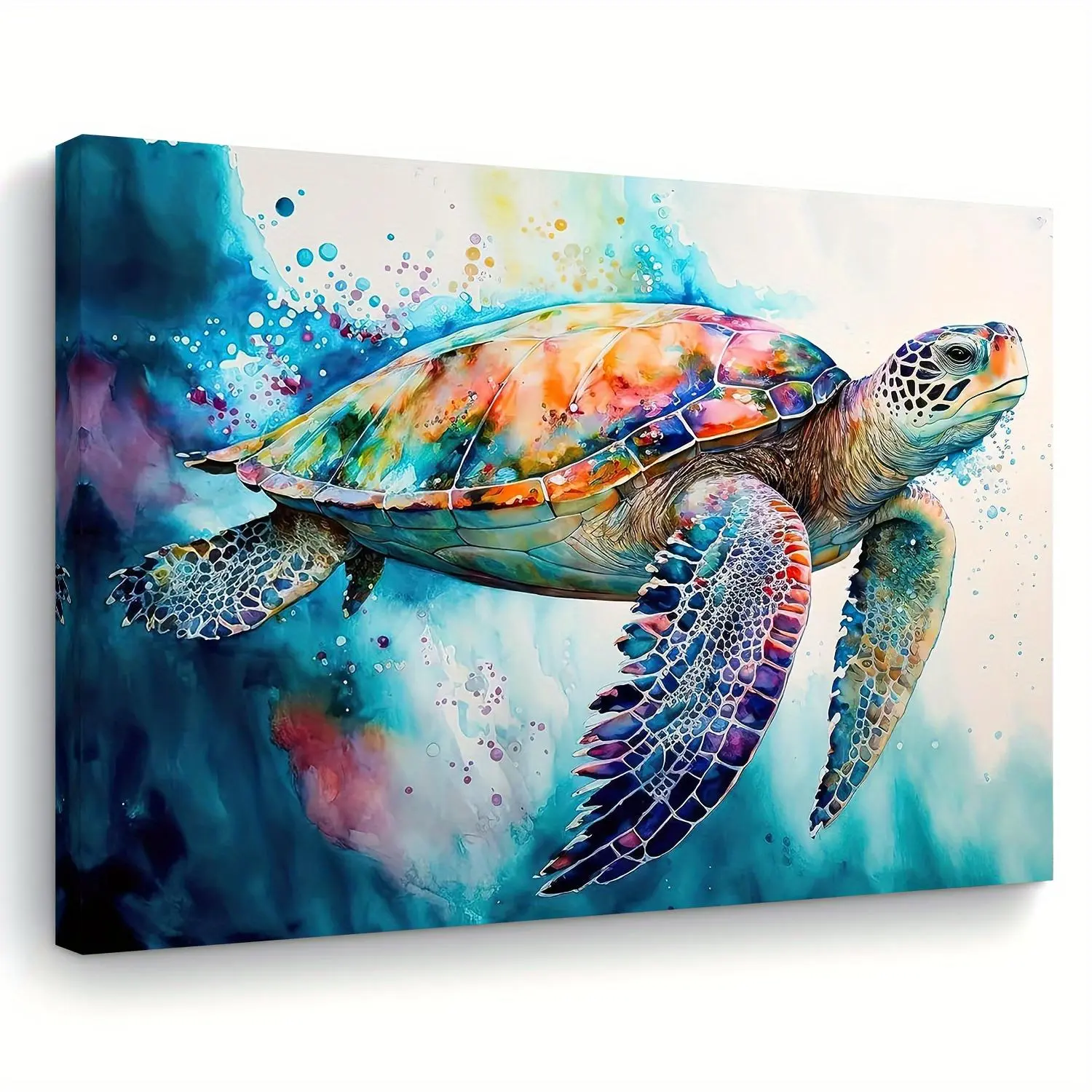 1-Piece Wood Frame Canvas Painting, Colorful Abstract Turtle Wall Art Print, Living Room & Home Office Decor, Holiday Gift, 11.8in x 15.7in