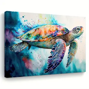 1 Piece Wooden Frame Canvas Painting, Colorful Abstract Turtle, Living Room & Bedroom & Kitchen Wall Art Print, Home and Office Decoration, Holiday Gift, 11.8inch * 15.7inch , Perfect for Room Decoration