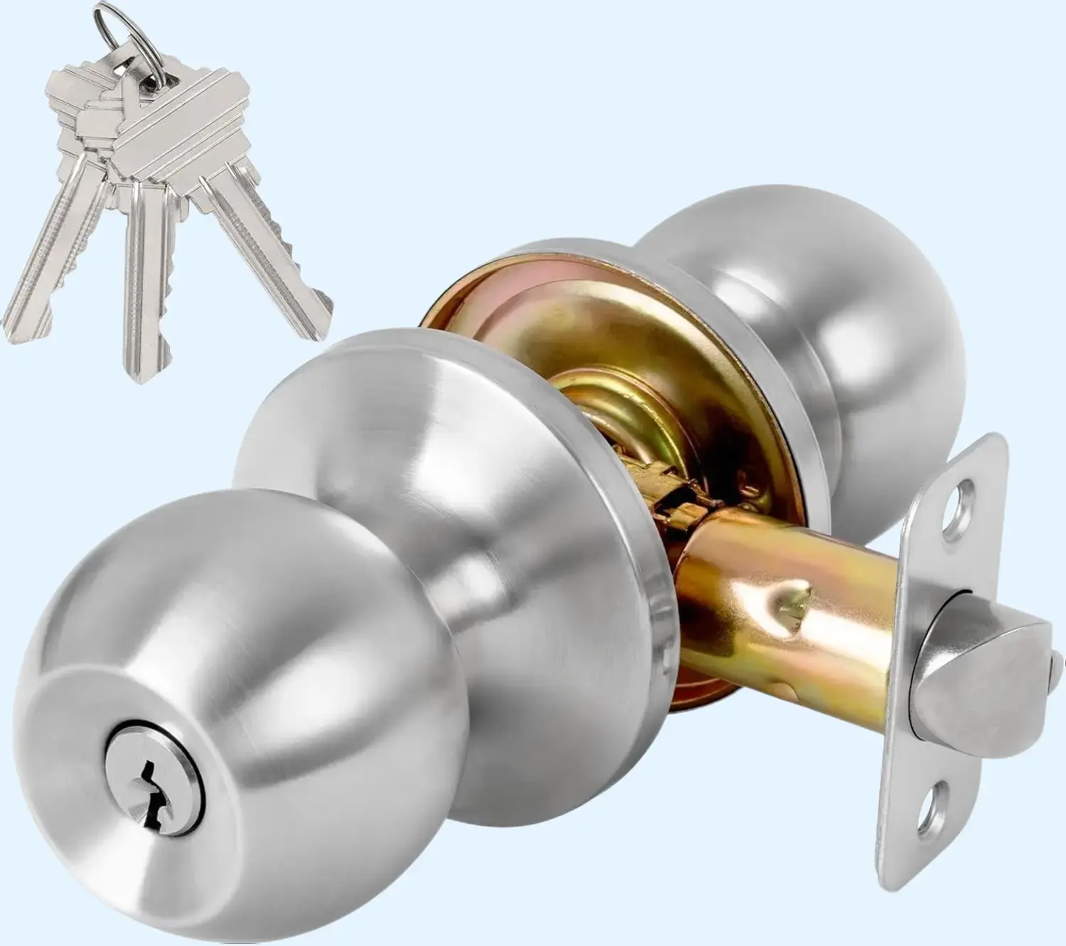 Keyed Entry Door Knob with Lock and Key, Exterior and Interior Door Lock for Bedroom, Entry Door Handle for Front Door，Satin Nickel