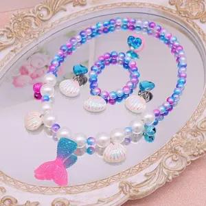 Mermaid Necklace Bracelet Ring Set, Girls' Princess Accessories, Birthday Party Costume, Easter Egg Hunt Gift, 5 Piece Jewelry Set