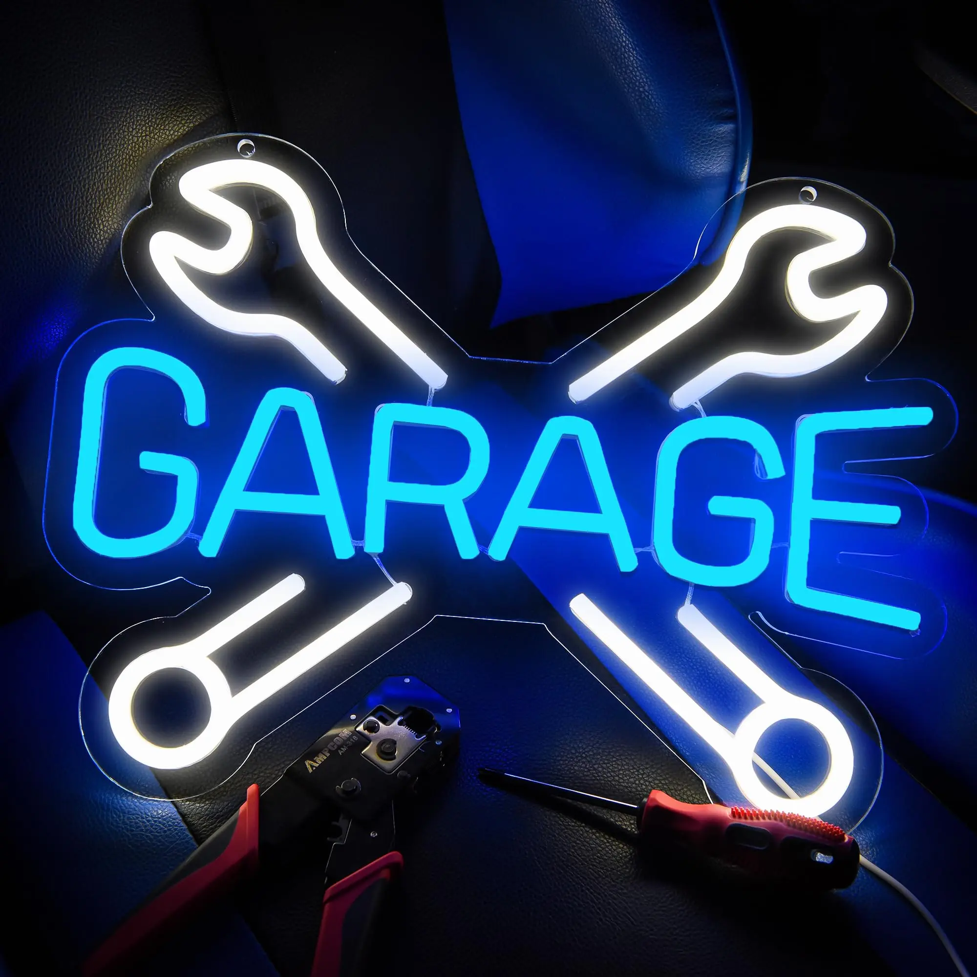 Wrench Design LED Neon Sign, Multipurpose Car Check Neon Light, Novelty Lighting For Car Garage Shop Decor, Wall Decor, Wall Mounted Lights, Led Neon Lights, Decorative Ambiance Lighting, Led Light Up