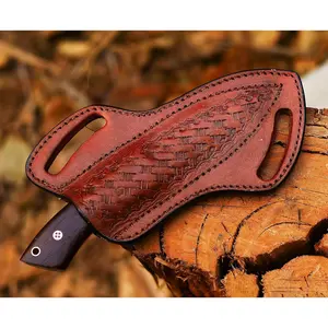 Leather  Sheath For Belt, Slanted Pancake Sheath, Tooled Leather Sheath, Beautiful Cow Boy 4 to 6 inches Skinner  Leather Cover  Real Leather (BROWN)