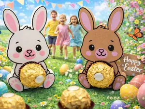 2PCS Easter Bunny Chocolate Holder Set – White & Brown Mix and Match – Ferrero Rocher Candy Stand – Easter Basket Filler Party Favor – Egg Hunt Gift