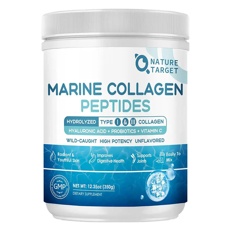 Nature Target Marine Collagen Peptides Powder – Wild Caught, Type I & III, Hydrolyzed, 18 Amino Acids – Skin, Hair & Nail Support – Non-GMO, Gluten-Free, 12.35oz Proteins Nutrition Vitamins Probiotics  Healthcare Edible Supplement Fitness Beauty