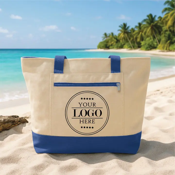 Custom Logo Tote Bag with Zipper, Personalized Business Canvas Bag, Company Logo Tote, Custom Branding Promotional Gift Bag