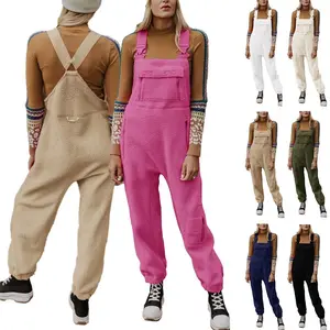 Imily Bela Women's Comfy Fleece Warm Overalls - Winter Loose Casual Jumpsuits with Pockets, Zipper, Adjustable Strap, and Buckle