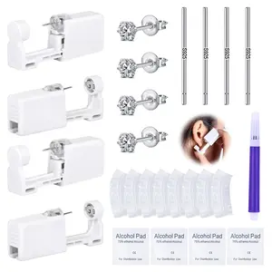DJCIW 21PCS Ear Piercing KitDisposable Ear Piercing Gun Kit with 4 Pcs Self Piercing Gun and Bult-in in Stainless Steel Ear Stud 4mm CZS925 Ear Sticks and Waterproof Ear Cover For Ear Piercing