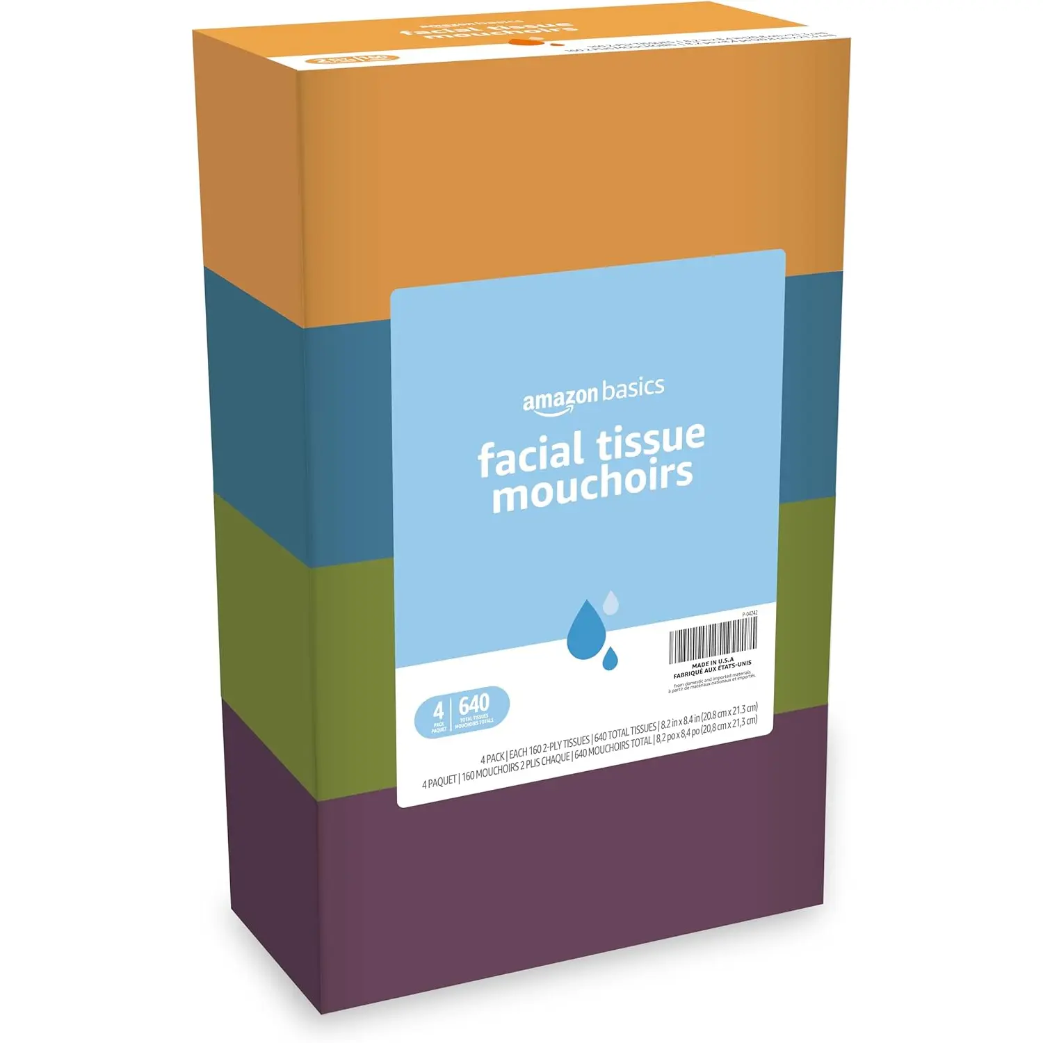 Amazon Basics Facial Tissue, 2-Ply, 160 Tissues per Box, 4 Boxes (640 Total) (Previously Solimo)