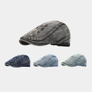 Unisex Denim Newsboy Hats Flat Ivy Gatsby Cabbie Driving Berets Hat Cotton Dad Cap for Men Women