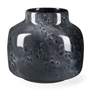 360 stand 9 in. Handmade Black Mottled Round Glass Table Vase, Modern Decorative Floral Vase, Indoor Room Home Decor Centerpiece, Ideal Gift for Home Enthusiasts, Flower