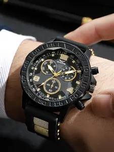Men's Sporty Minimalist Analog Quartz Watch, Fashion Watch with Silicone Strap, Trendy All-match & Exquisite Accessories for Birthday Gift without Box, Fashionable Wristwatch, Modern Trendy Watch
