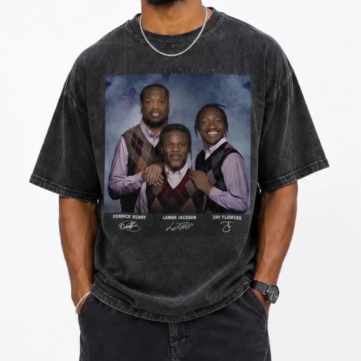 Funny Baltimore Washed Shirt, Lamar Jackson Derrick Henry Zay Flowers Graphic Tee, Vintage Meme Shirt, Awkward Family Photo Football Baltimore Step Bros T-Shirt, Raven Fan Gift, Vintage Fashion, Classic Styles for Everyone, Timeless Appeal,