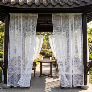 2-Pack European Scroll Pattern Semi-Transparent Outdoor Curtain, Wedding Decoration, Lightweight, Easy Rod Installation