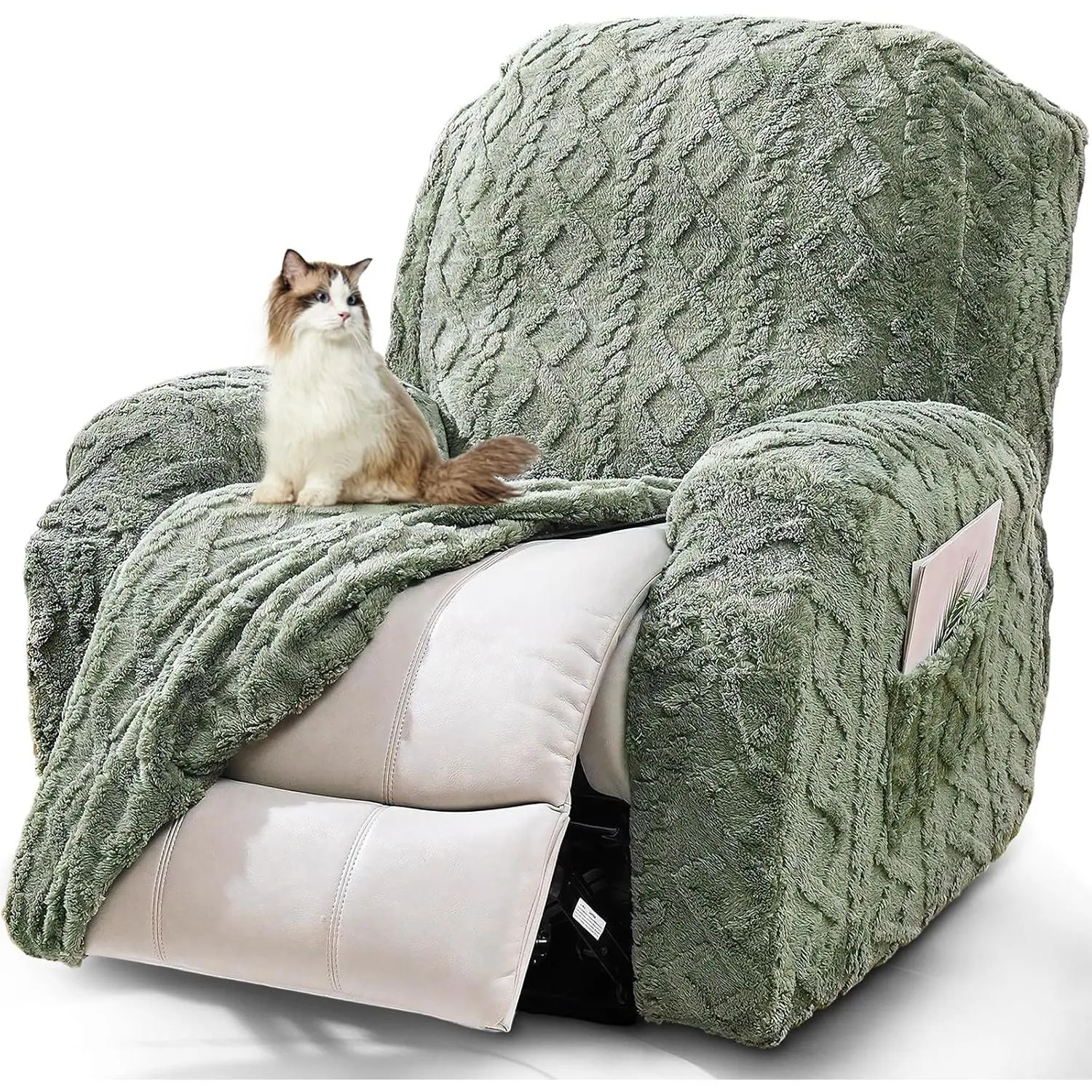 Recliner Chair Covers 4-Pieces Reclining Chair Slipcovers with Pocket& Elastic Bottom, Soft Feel Fitted Lazy Boy Sofa Couch Cover Washable, Stretch Recliner Furniture Protector