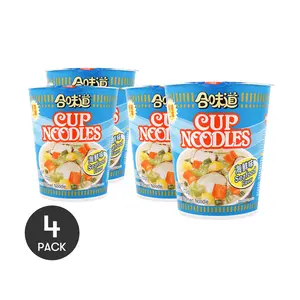 NISSIN Seafood Flavor Instant Cup Noodles - 4 Pack, 72g Each - Authentic Japanese Taste