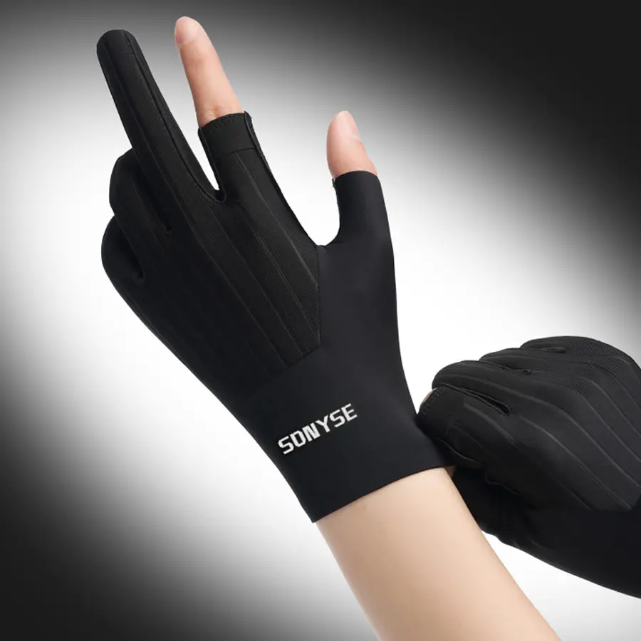 2-Finger Cut-Off Touch Screen Sports Gloves, Anti-Slip Breathable Full Finger Gloves with Exposed Fingertips for Cycling, Driving and Outdoor Activities