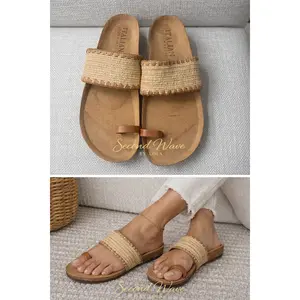 Italian Shoemakers Raffia Slide Sandals Womens 8.5 Cork Footbed Boho Summer Comfort
