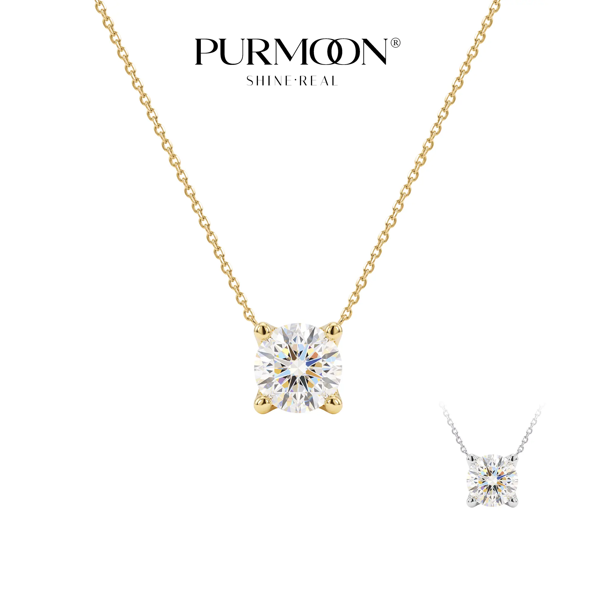 [Round Essentials Necklace] Purmoon 1CT Round-Cut Moissanite Necklace S925 Sterling Silver 18" Adjustable Everyday Necklace