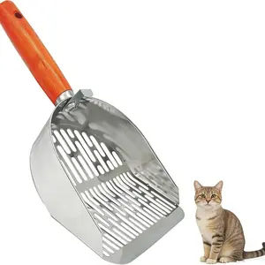 Metal Trash Scoop with Wooden Handle, Cat Litter Scoop, Metal Shovel with Quick Sieve Filter, Durable and Efficient Cleaning Tool
